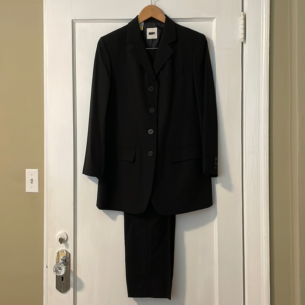 DKNY black suit. Long jacket and pants.